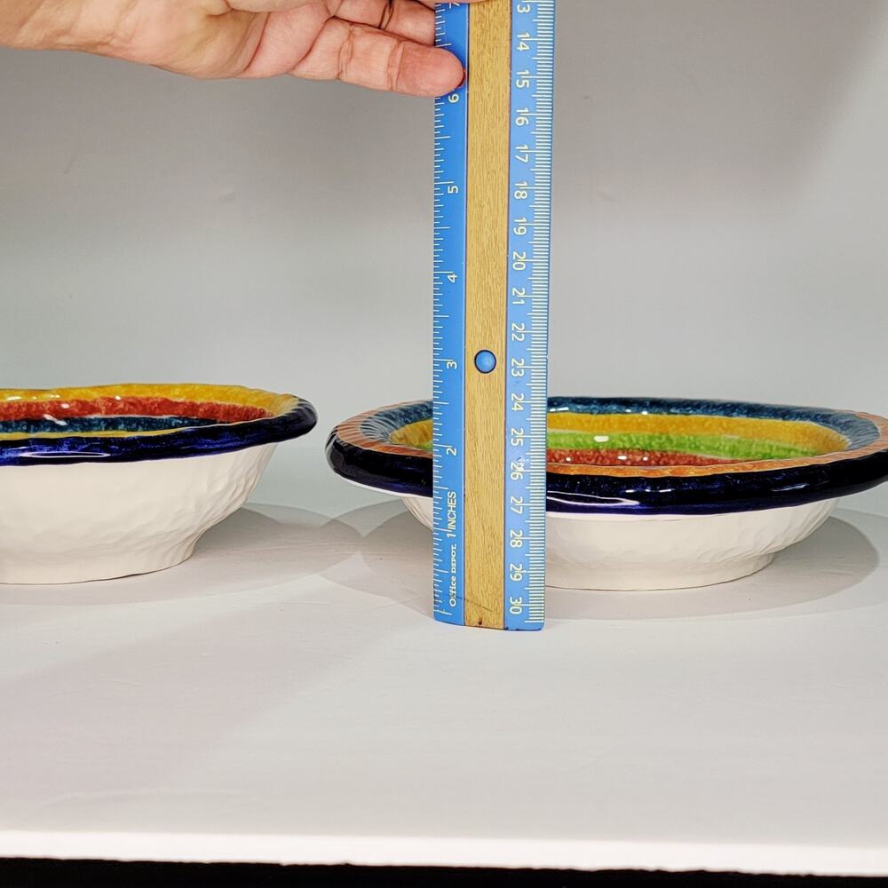 Vintage G. Venzo Italian Pottery Rainbow Asymmetrical Bowls 8½ & 7" Nesting (2) - Picture 11 of 12